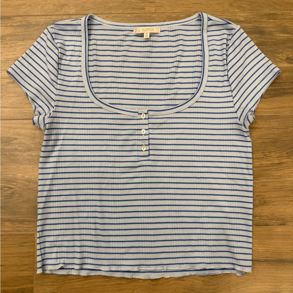 Z Supply Blue Striped Short Sleeve Top
